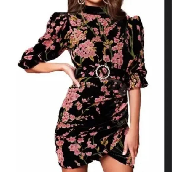 black dress with gems Valentino Multi & Black Floral Print Silk & Lace Dress sz 8 l Michael's  Luxury Consignment  Michael's Consignment NYC